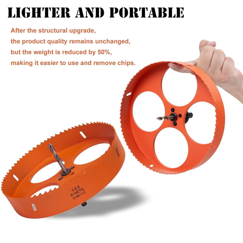 VIKITON 7-1/8 Inch Hole Saw with Arbor for Metal Wood Plastic, 7.1 in Bi-Metal Hole Cutter for Different Project with Smooth and Flat Drilling Edge, Fast Chip Removal,Lighter and Portable - Image 2